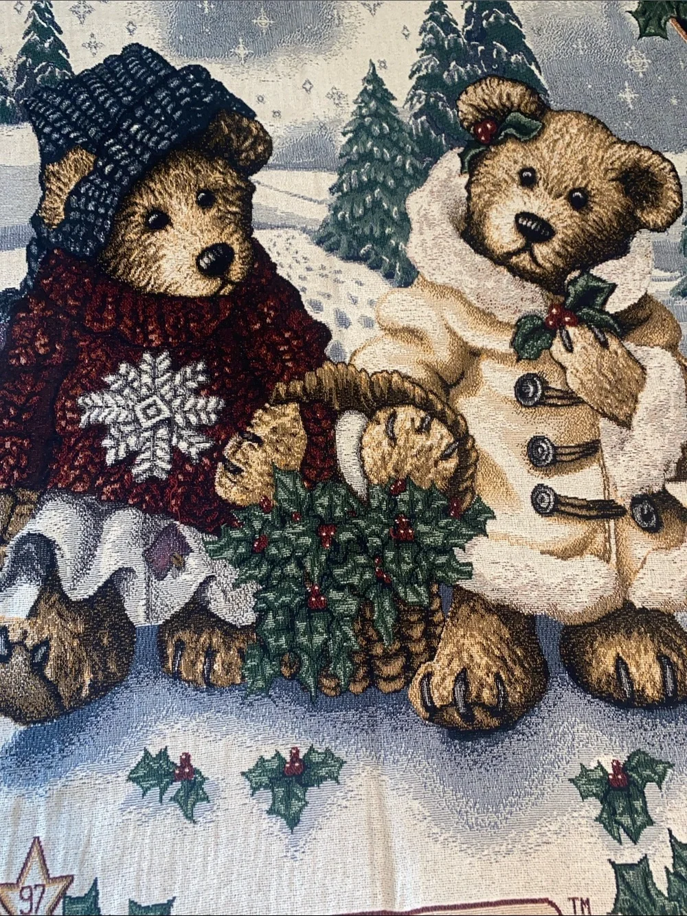 Boyds Bears 1997 Christmas Holiday Teddy Bear Woven Throw